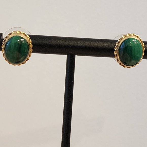 Malachite Stud Earrings - Picture 3 of 5